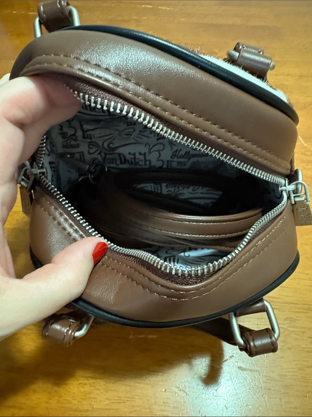 Von Dutch Brown & White Cow-Print Mini Satchel - Picture 2 of 6